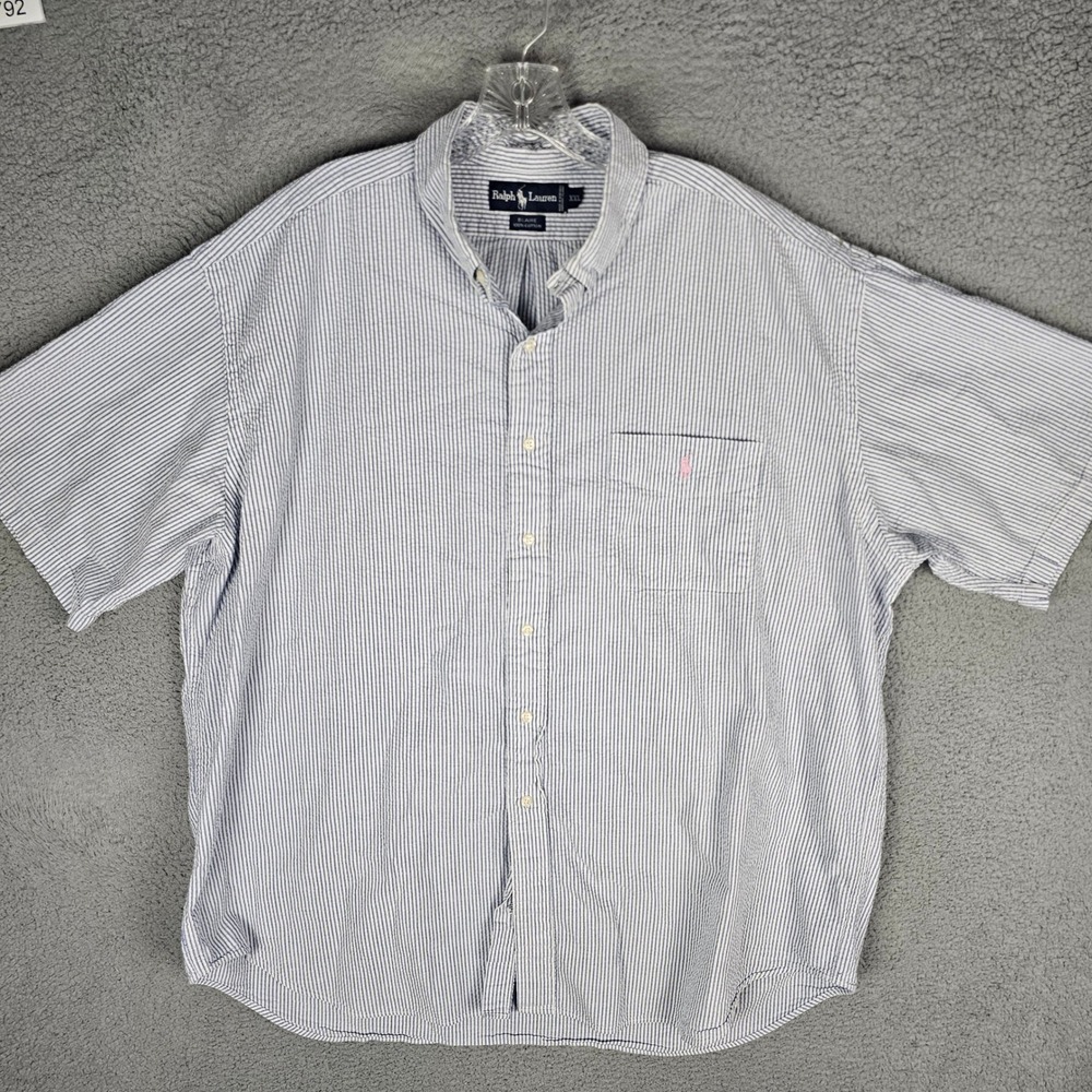 Ralph Lauren Button Down Mens XXL Blue Blaire Seersucker Short Sleeve Shirt